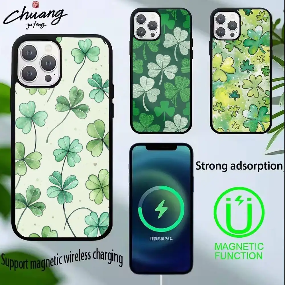 

Lucky-Four-leaf clover Phone Case For iPhone 14,16,15,13,17,12,Plus,Pro,Max Magnetic For Magsafe Frosted Cover