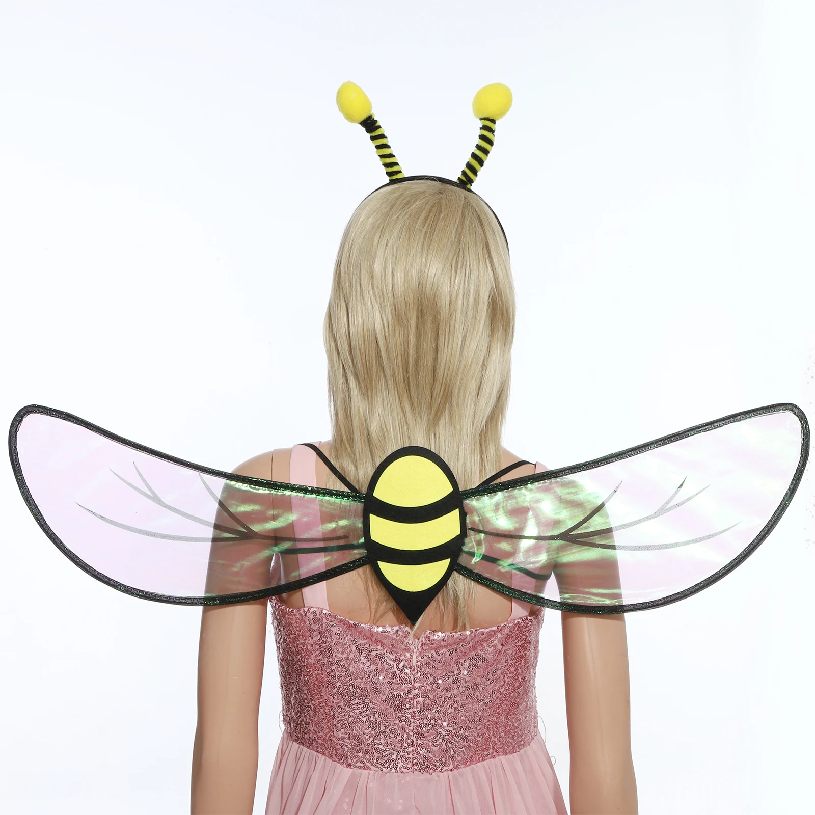 Halloween Cosplay Bee Costume Accessories Bee Wings with Antenna Headband Costume Set for Adult Girls Parties Honeybee Dress Up