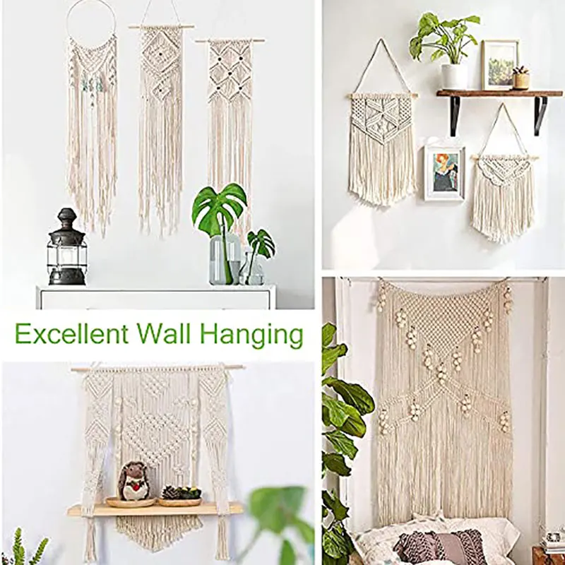 2-100M Macrame Cotton Cord Thread for Handmade Natural Cotton Macrame Rope DIY Craft Knitting Making Plant Hangers Wall Hangings