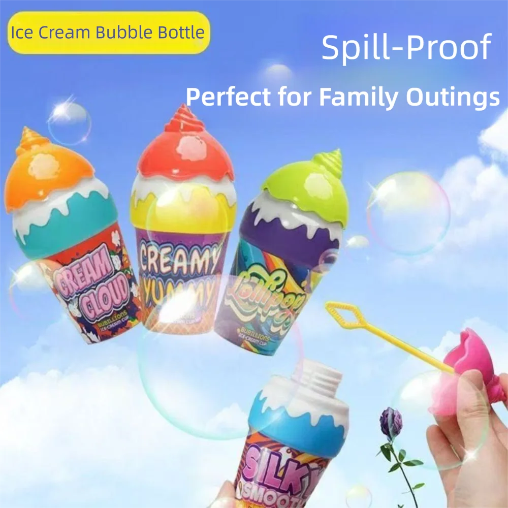 Juguetes para soplar burbujas para niños con forma de helado, botella de burbujas portátil de 30ML, invertida sin derrames de agua de burbujas líquida