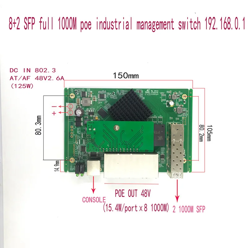 Módulo conmutador Ethernet PoE de gestión IP de 8 puertos 10/100/1000Mbps con 2 ranuras Gigabit SFP interruptor gigabit