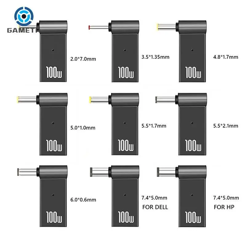 محول طاقة من سبائك الزنك برأس خفيف ، محول PD ، مقبس الزناد تيار مستمر لنوع C أنثى 5.5 ، 7.4 ، 100 واط ، 5A ، Dell ، HP ، أجهزة الكمبيوتر المحمولة ASUS