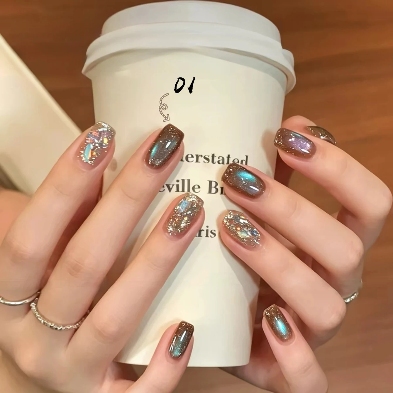 1pcs TC 2026 New Dual Light Chestnut Star Track Cat Eye Gel Nail Polish Whitening Aurora High-end Versatile Glass Beads Nail Art