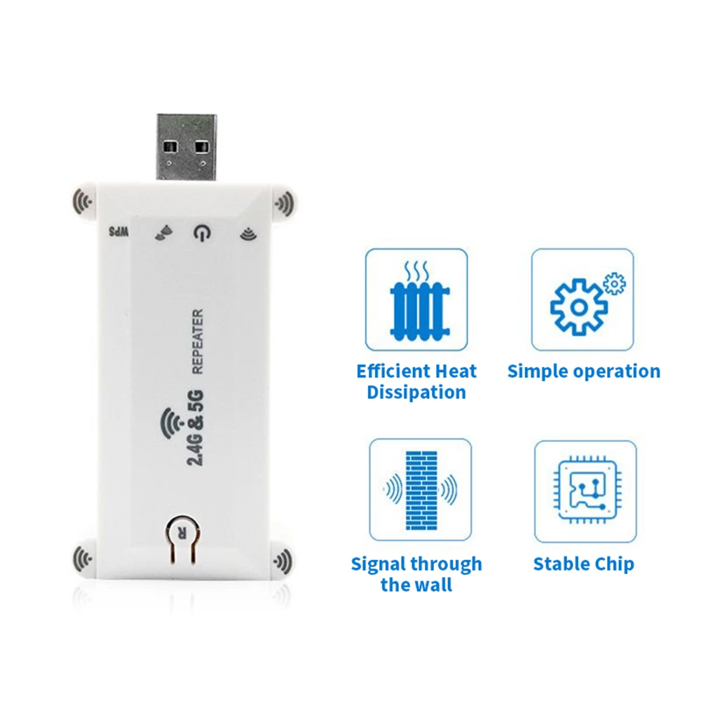 1200Mbps Wifi Extender USB Portable Wifi Repeater 2.4G/5G Router Wifi Booster Long Range Wifi Amplifer Home Network Extension