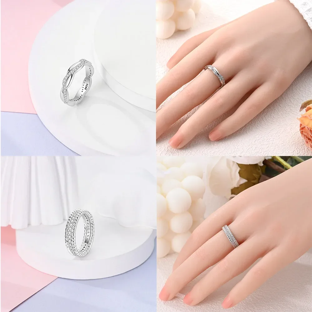 Boutique 925 Sterling Silver Argent Lines Drop Inlay Rainbow  Gemstone Pavé Hoop Ring Women's Wedding Party Jewelry Accessories