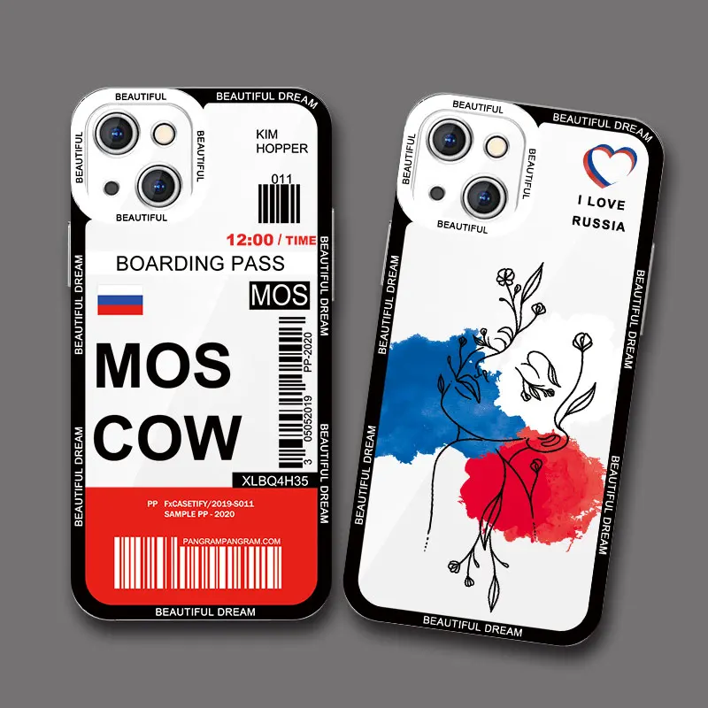 Fashion Russian Flags Emblem Clear Phone Case for IPhone 12 11 13 14 15 Pro Max X XR XS SE2 7 8 Plus Russia Elements Cover Funda