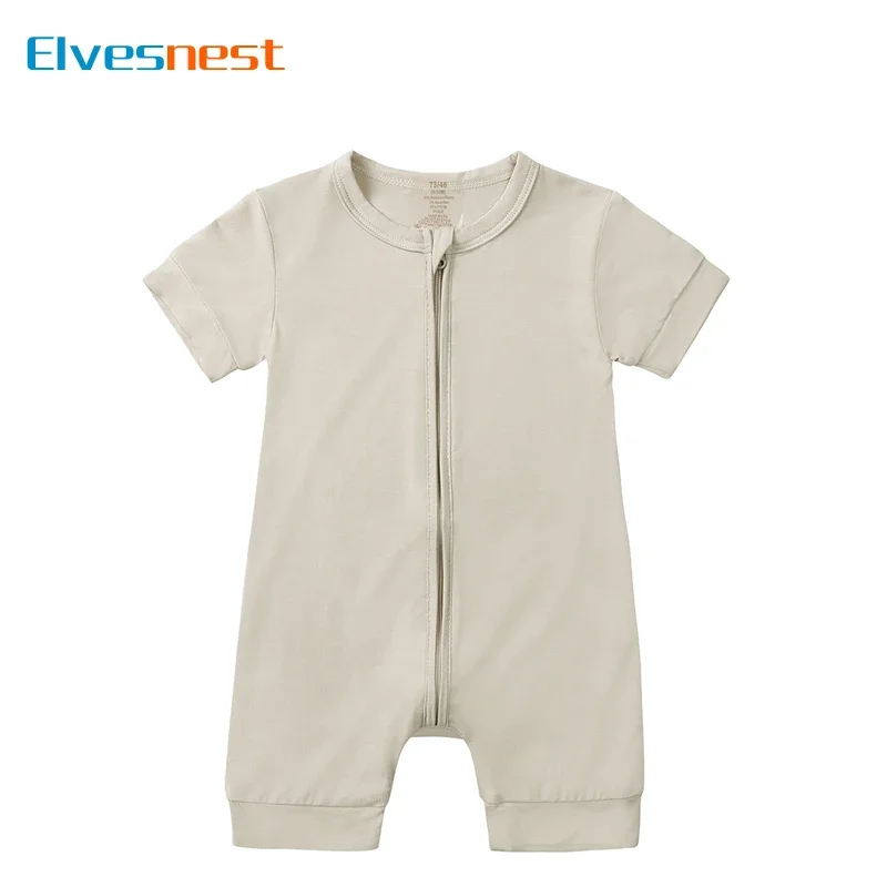 

Fashion Bamboo Fiber Baby Girl Romper Solid Color Short Sleeve Zipper Newborn Baby Clothes Boys Rompers 3-24 Months