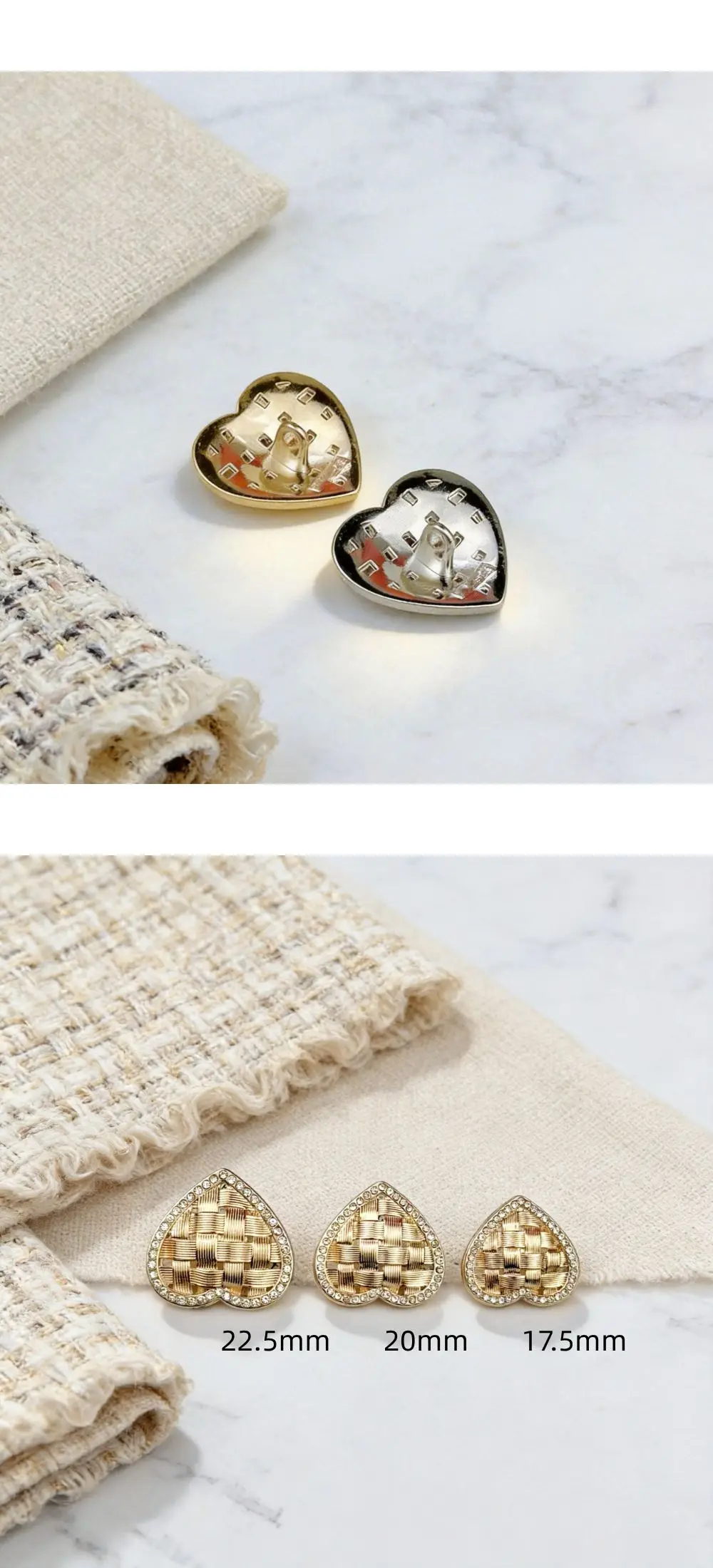 10 Stück Metallknöpfe mit eingelegten Strasssteinen, Dekorationsknöpfe, DIY-Bastelzubehör für Kleidung, herzförmige Knöpfe, Nähzubehör – Detail 3