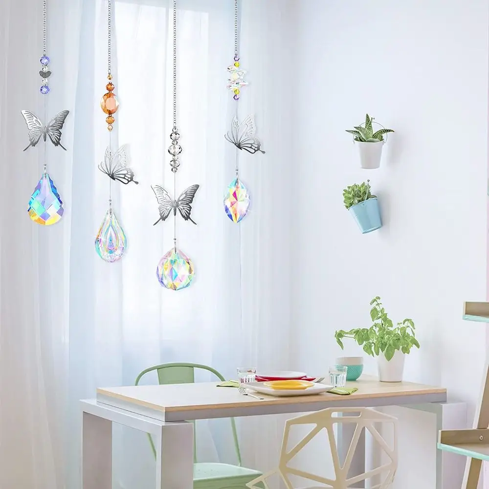 

7Pcs Coloured Crystal Suncatcher Rotating Novelty Wind Chime Exquisite Hanging Animal Butterfly Prism Ball Pendant Blessing