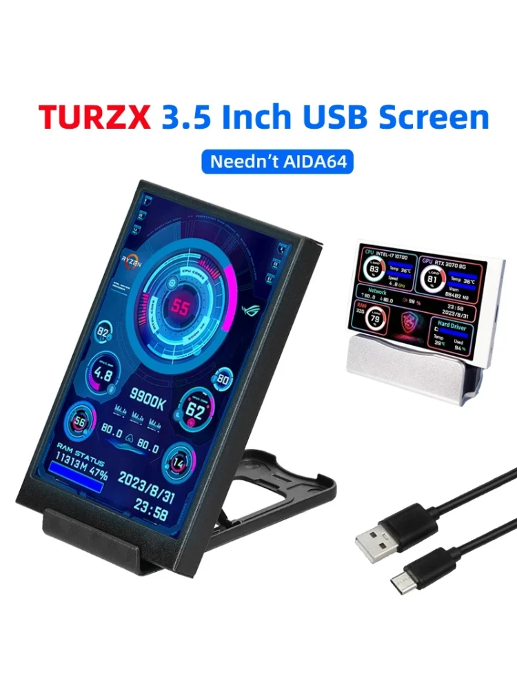

3,5-дюймовый дополнительный экран IPS типа C для компьютера, процессора, графического процессора, оперативной памяти, жесткого диска, 320*480, USB ЖК-монитор, свободно AIDA64 Windows 10 11
