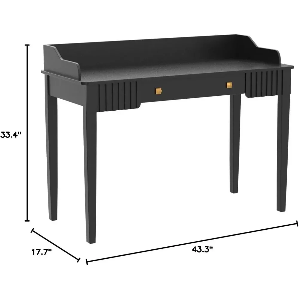 Vanity Wooden with Drawer Modern Desk Computer Desk Black Makeup Table with Gold Handle