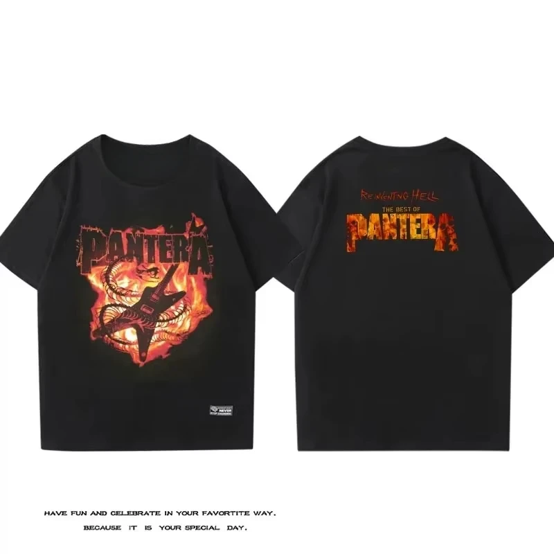 PANTERA Pandora Band Short Sleeved T-shirt Men's Women's Cotton Loose Hard Core Heavy Metal Rock Band Surrounding Half Sleeves