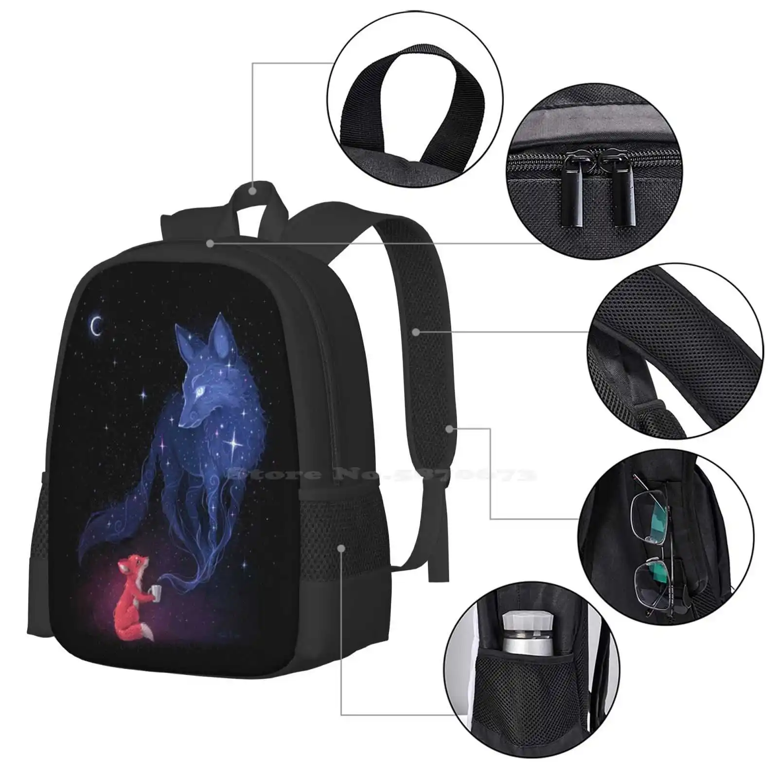 Mochila Celestial de moda para niños, bolsas de té, zorro, espacio, estrellas, Luna, noche, fantasía, Animal pequeño, guardería