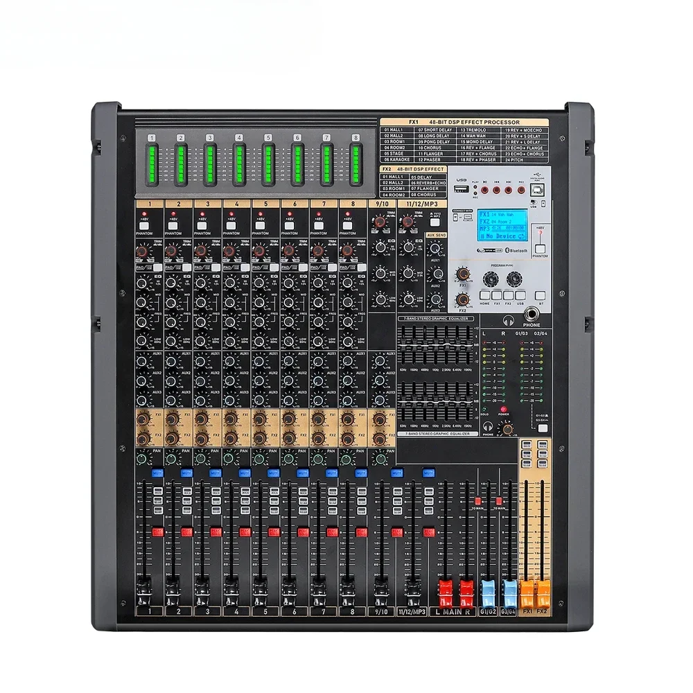 TFB-12 New Model 12 Channels Main Out-put Audio Mixer Effect Sound Mixer Dj Console Usb Interface Controller