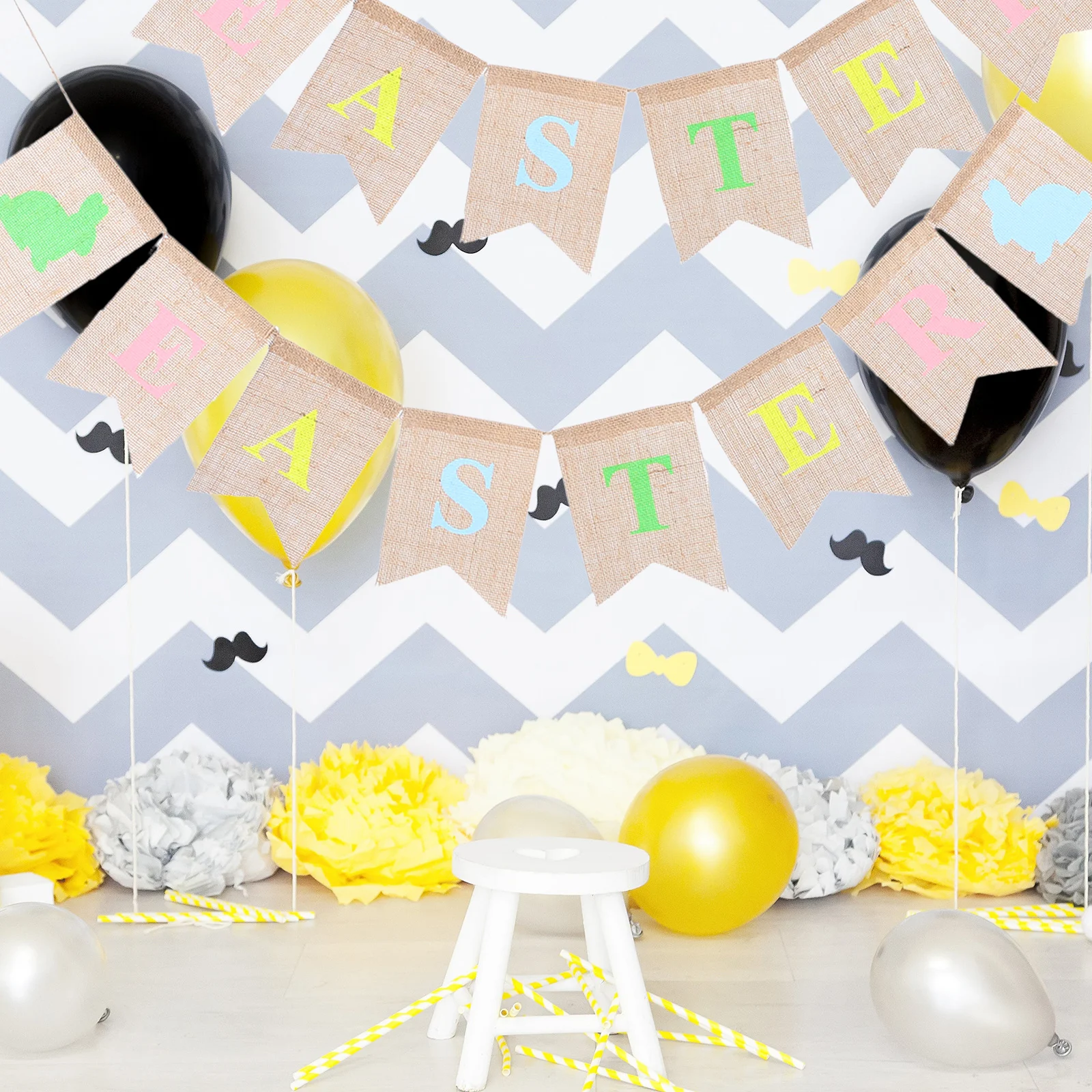 

3 Meters Easter Rabbit Garland Burlap Banner Pennant Flags Vintage Linen Easter Decorations Family Photo Booth Party