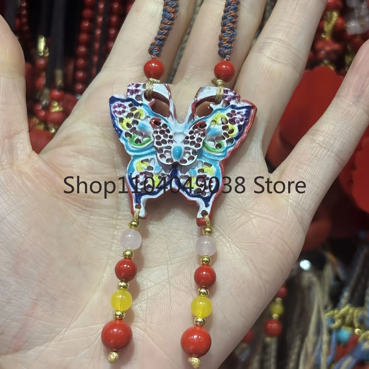 

Красное киноварь в китайском стиле, ручная роспись, ожерелье с узором бабочки, кулон, женская цепочка для свитера, новый аксессуар