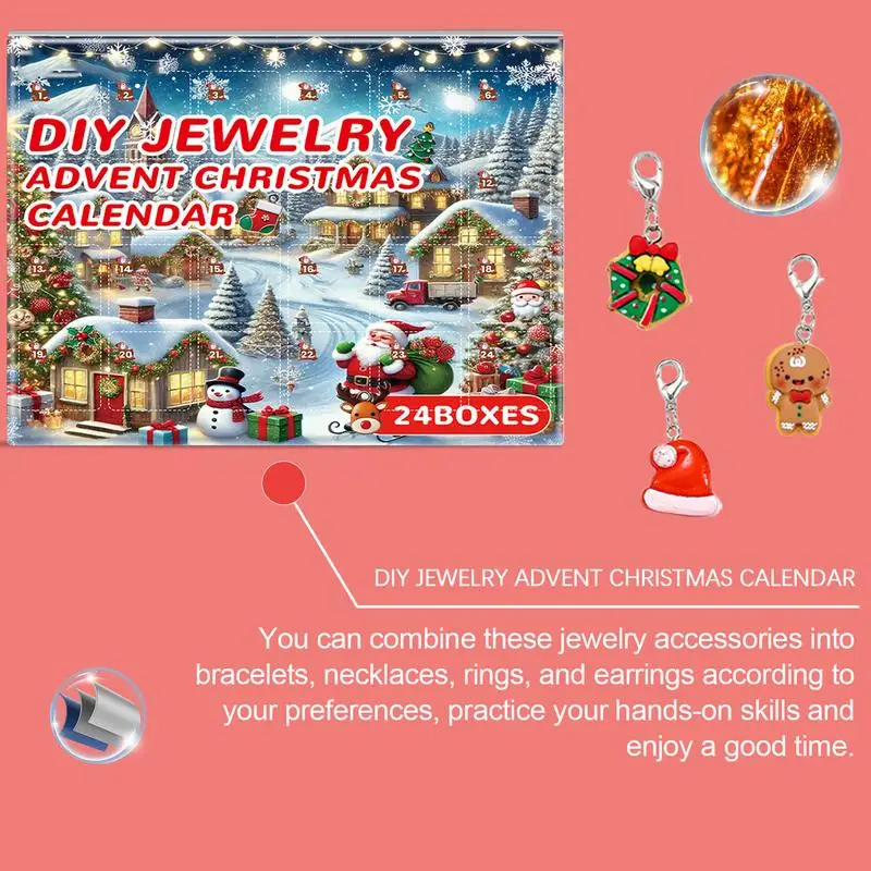 Jewelry Charm Advent Calendar Christmas Countdown Bracelets Calendar Necklace Earrings Ring Making Kit Kids Girls Christmas Gift