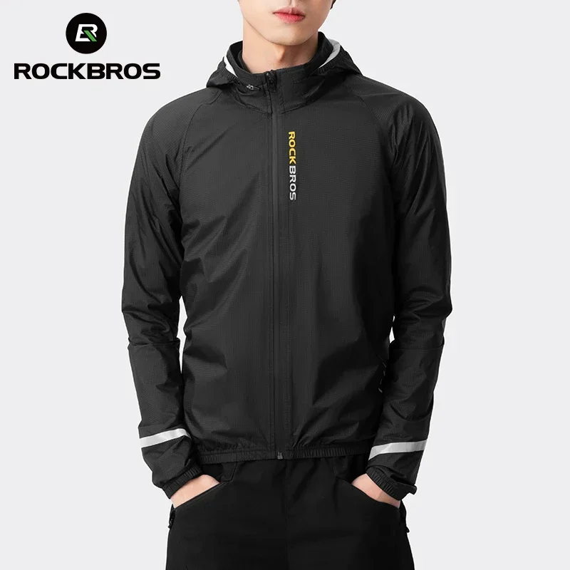 ROCKBROS Lightweight Raincoat Cycling Waterproof Jacket Motorcycle Rain Coat Breathable Reflective Hooded Outdoor Windbreaker