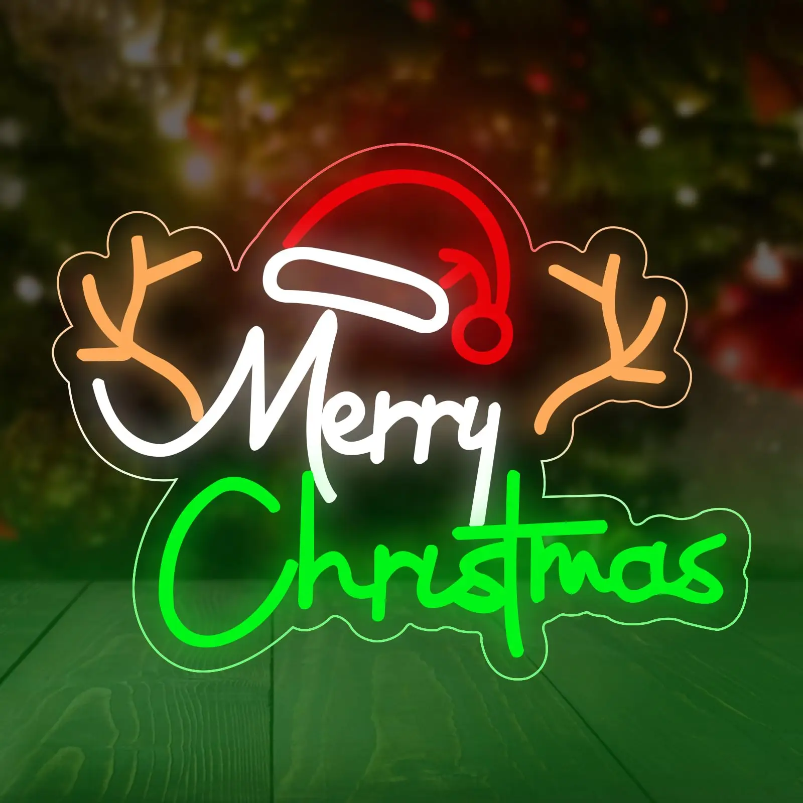 クリスマスハットledネオンサイン-壁飾り-調光可能ライト-クリスマスパーティー-ホームバー装飾-usb電源-クリスマスパーティー-壁飾りギフト