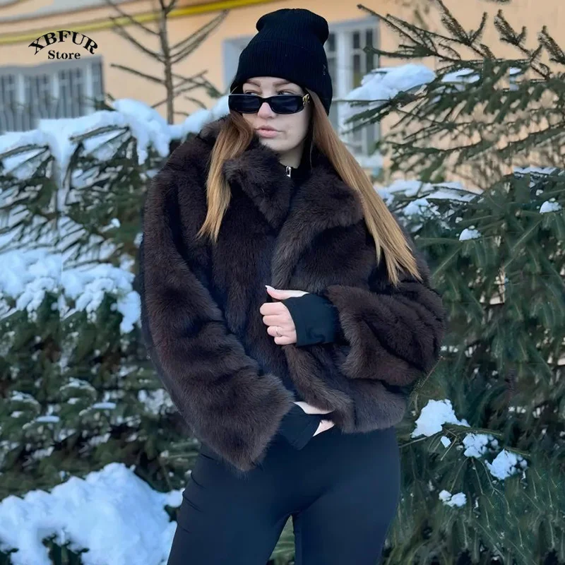 2024 inverno casaco de pele do falso feminino marca moda fofo pele de raposa outerwear casaco menina estilo rua peludo jaqueta quente