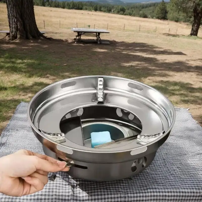 ⑥ Portable Stainless Steel Alcohol Stove With Temperature Control Camping Stove Picnic Cooking Durable Structure