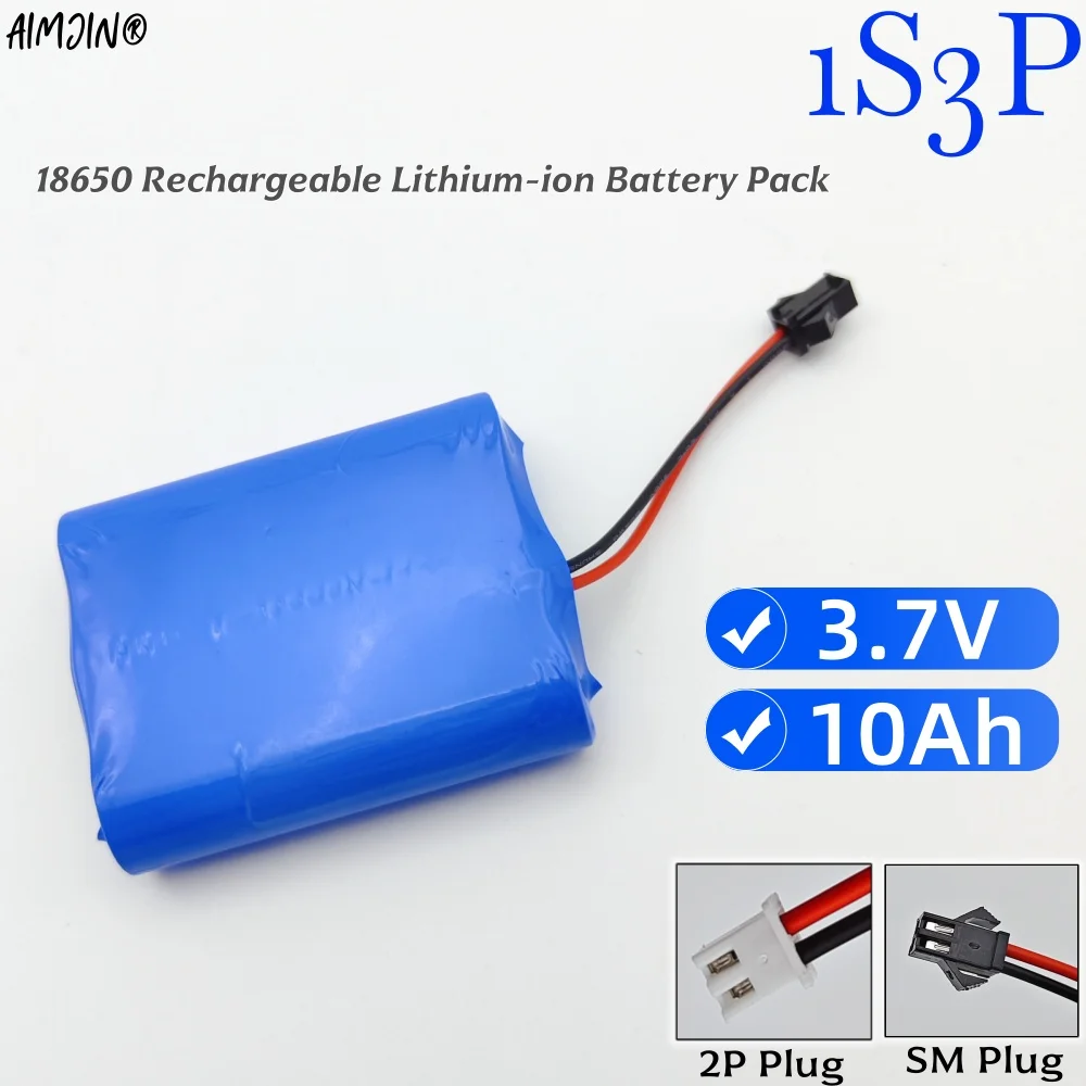 1S3P بطارية ليثيوم 3.7 فولت 10Ah 18650 مع XH2.54-2P SM التوصيل 4.2 فولت بطارية قابلة للشحن لصيد الأسماك مصباح ليد سمّاعات بلوتوث #1