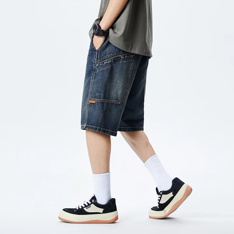 XY9942 여름 신상 데님 반바지 남성 와이드 루즈핏 타이트 허리 스트레이트 여름 얇은 라이크라 아이스 실크 캐주얼