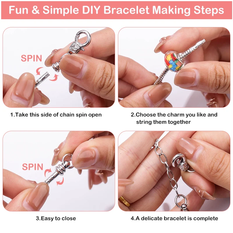 DIY Bracelet Making Kit Jewelry Making Accessories Kit with Beads, Pendant Charms, Bracelets and Necklace String for Girls