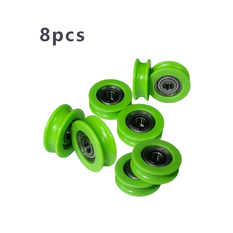 8Pcs Sliding Nylon Rollers with Bearing Green Wear-resistant Guide Wheels for Door Window Automation Machinery
