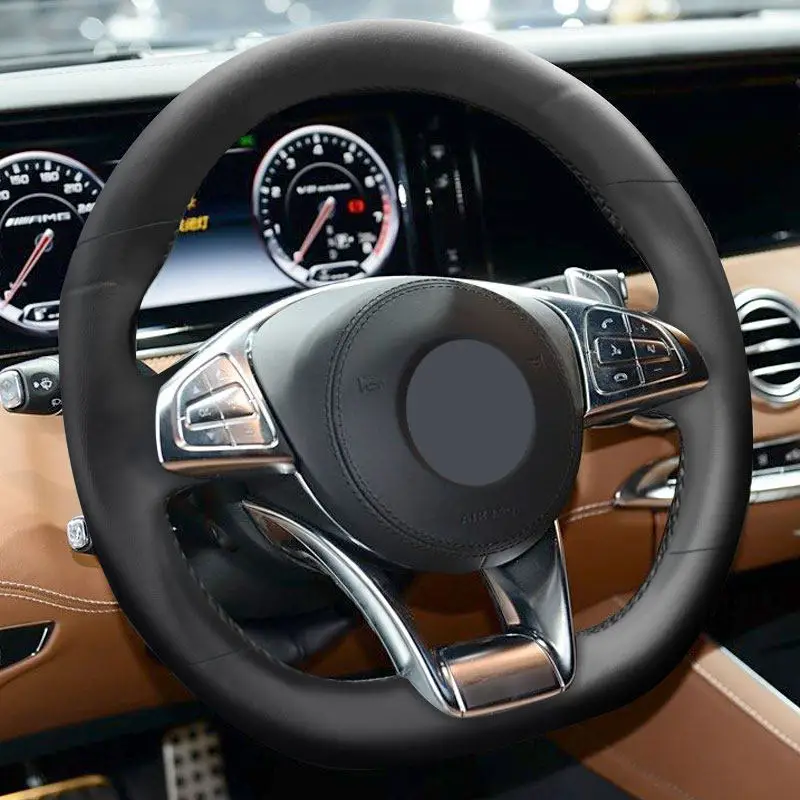For Mercedes Benz A Class AMG A45 C 43 63 2015-2018 S-Class S500 2016 Car Steering Wheel Cover Microfiber Leather Trim D shape