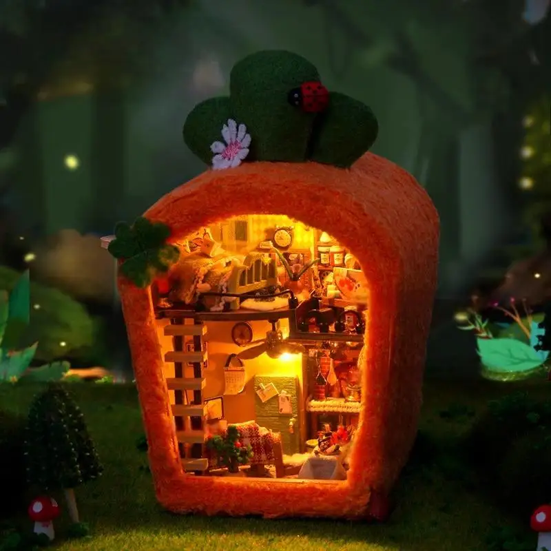 DIY 小屋ニンジンミニハウス手組み立てミニチュアシーンモデルビルディングブロックおもちゃかわいい誕生日ギフト女性