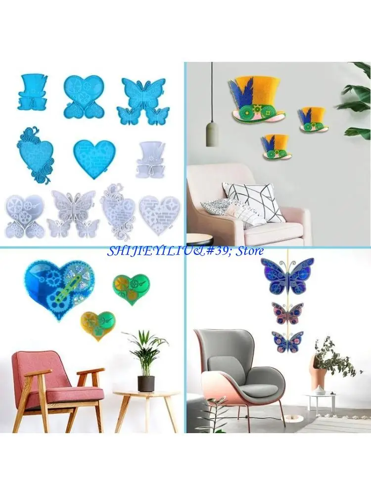 

E21F Christmas Love Hat Gear Decor Resin Mold DIY Silicone for Butterfly Mold Wall Hanging Decoration Epoxy Mold for Pendant