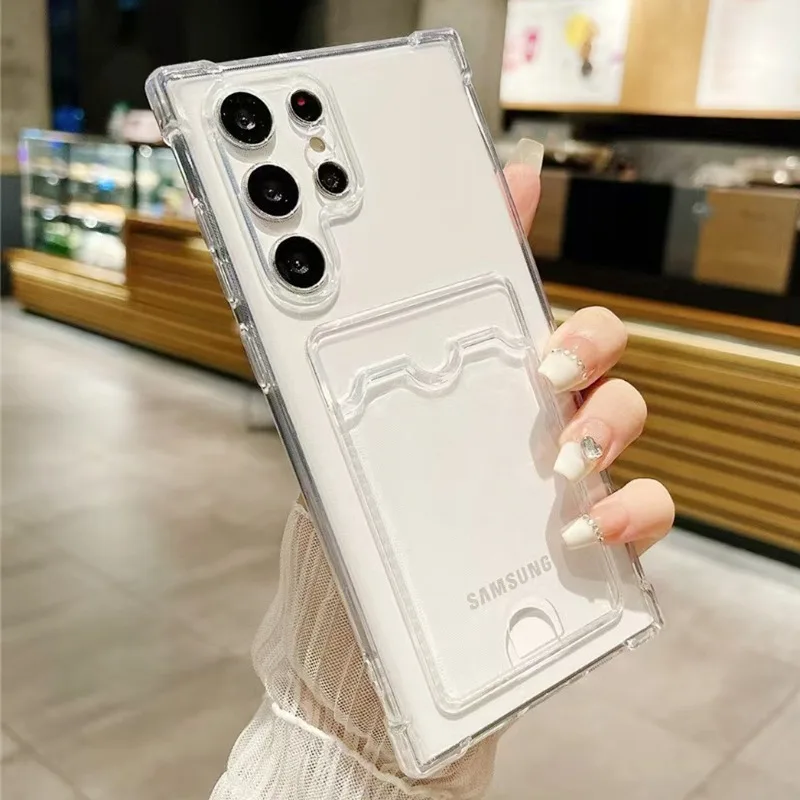 

Luxury Soft Transparent Card Holder Bag Phone Case For Samsung Galaxy S26 Ultra S26 S25 S24 S23 S20 FE Note 20 Shockproof Cover