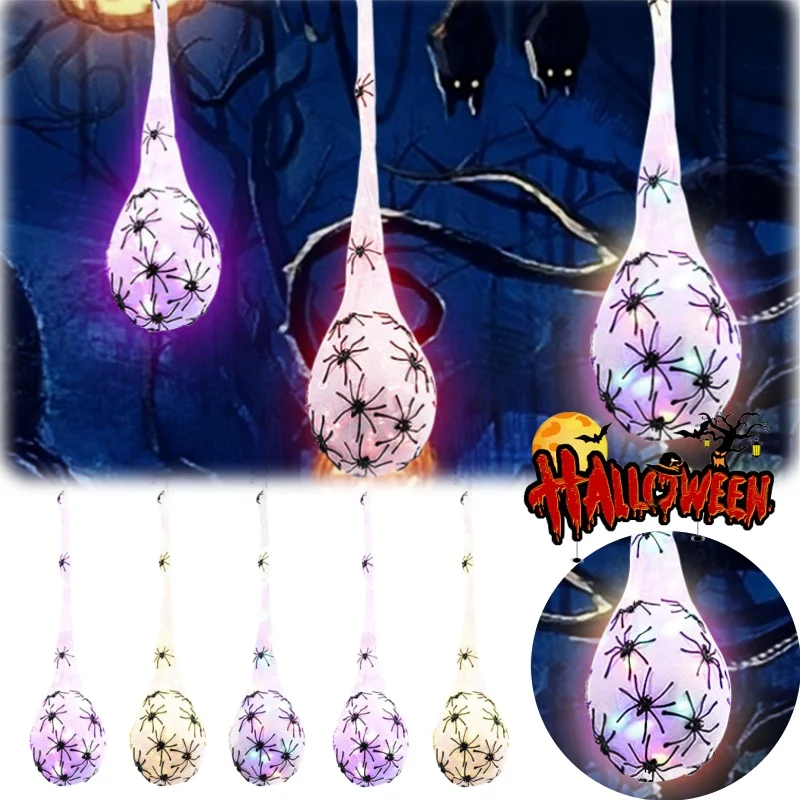 Decoraciones de Halloween, lámpara colgante, bolso de huevo de araña, decoración de araña colgante para exteriores, iluminación exterior, huevo de telaraña