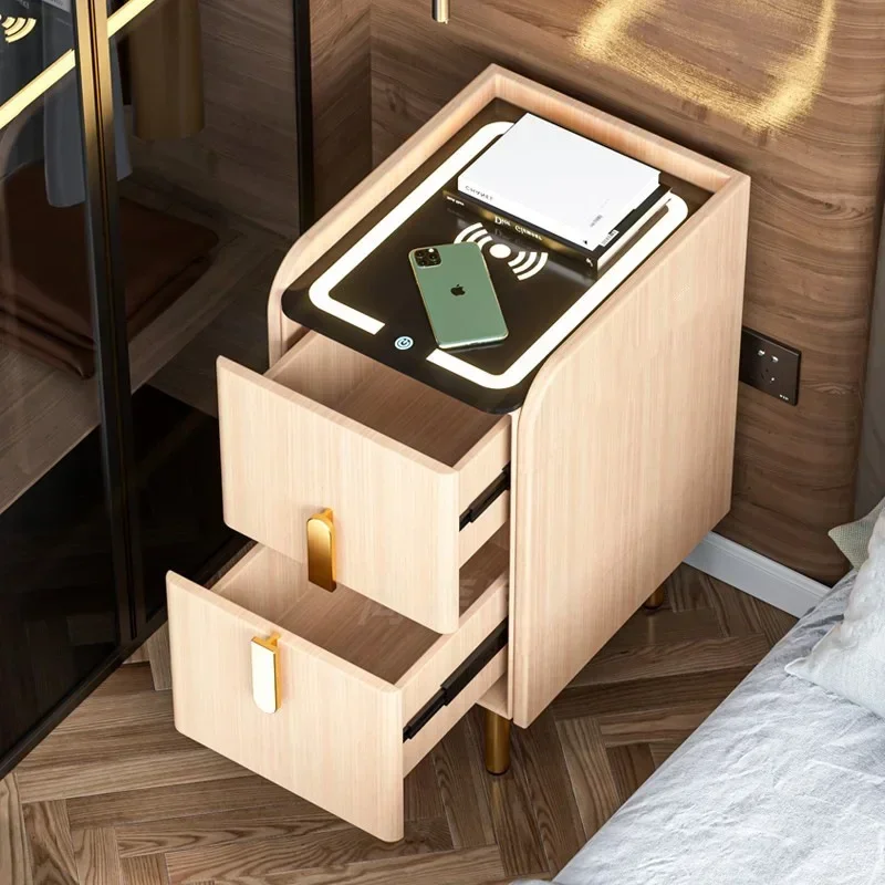 Ultra-Narrow Smart Bedside Table Modern Style White Nightstands Narrow Solid Wood Muebles Home Furniture