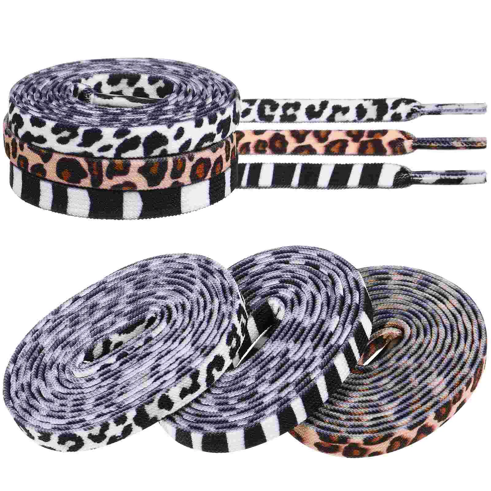 

3 Pairs Shoelace Animal Print Laces Lacets Sneakers Shoelaces Striped Elastic Rainbow Reflective Miss