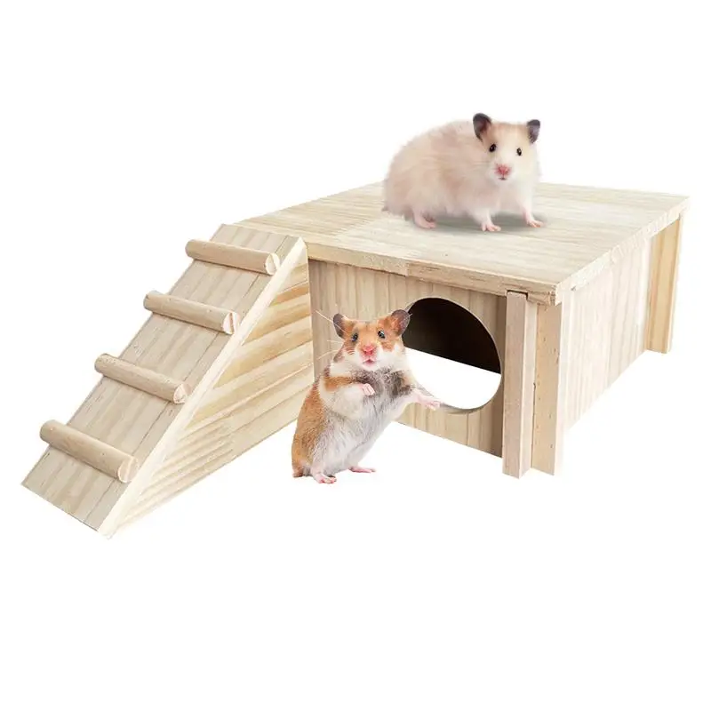 

Hamster Hide Wooden Hamster Nest Habitats Decor With Climbing Ladder Cage Accessories For Interactive Foraging Setup