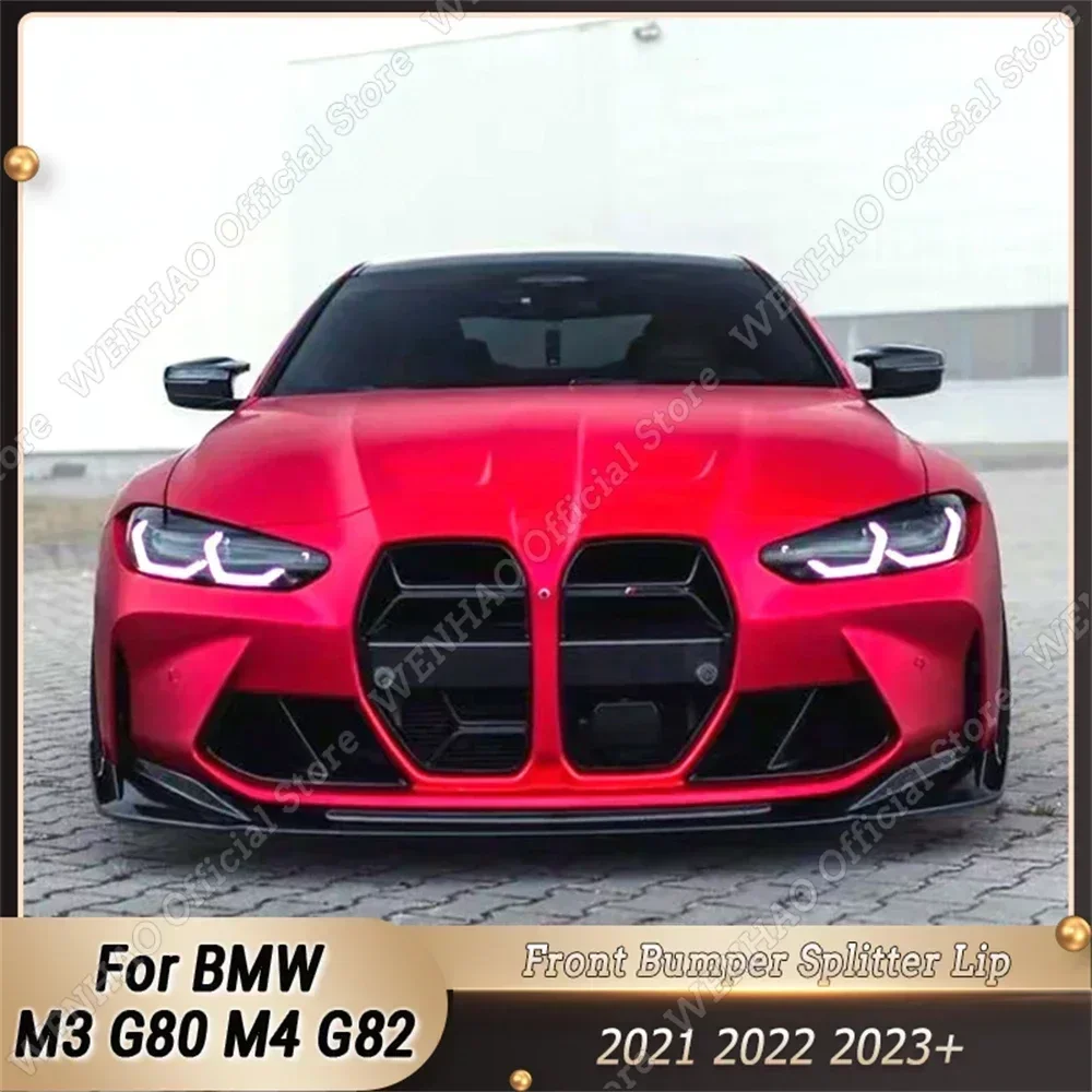 Front Bumper Lip Spoiler Splitter Diffuser Cover Guard Retrofit Body Kit  ABS For BMW M3 G80 M4 G82 2021 2022 2023+ Gloss Black