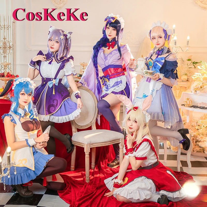 【Em estoque】CosKeKe Ganyu/Klee Cosplay Anime Jogo Genshin Impact Traje Lindo vestido de empregada doméstica Festa de Halloween Roupas de dramatização