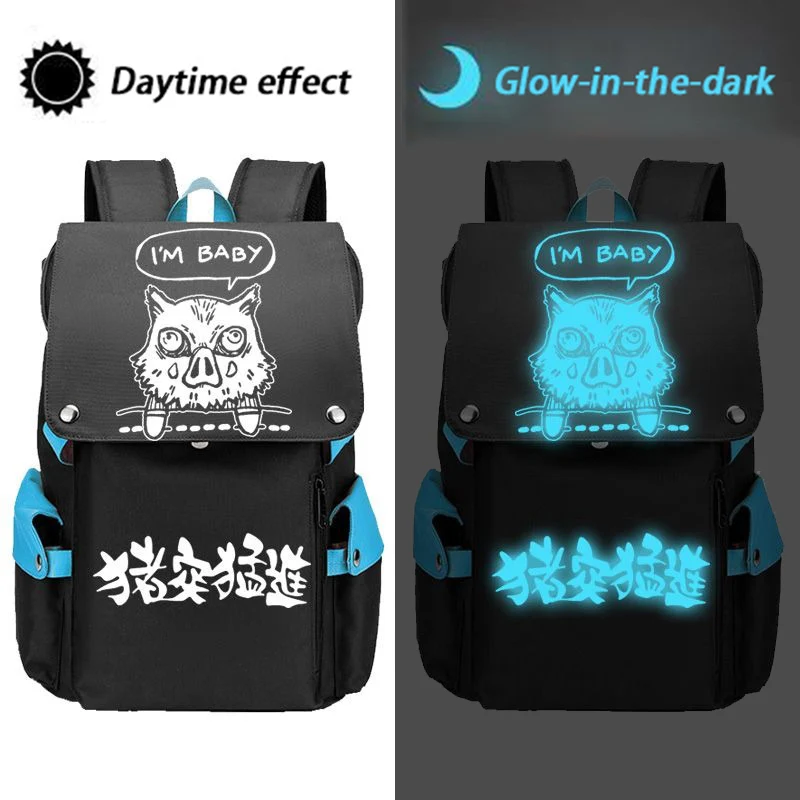 Glow-in-the-dark, Breathable mesh, Blue Red Yellow, Demon Slayer, Kimetsu no Yaiba, Kids School Bags, Anime Backpacks Girls Boys