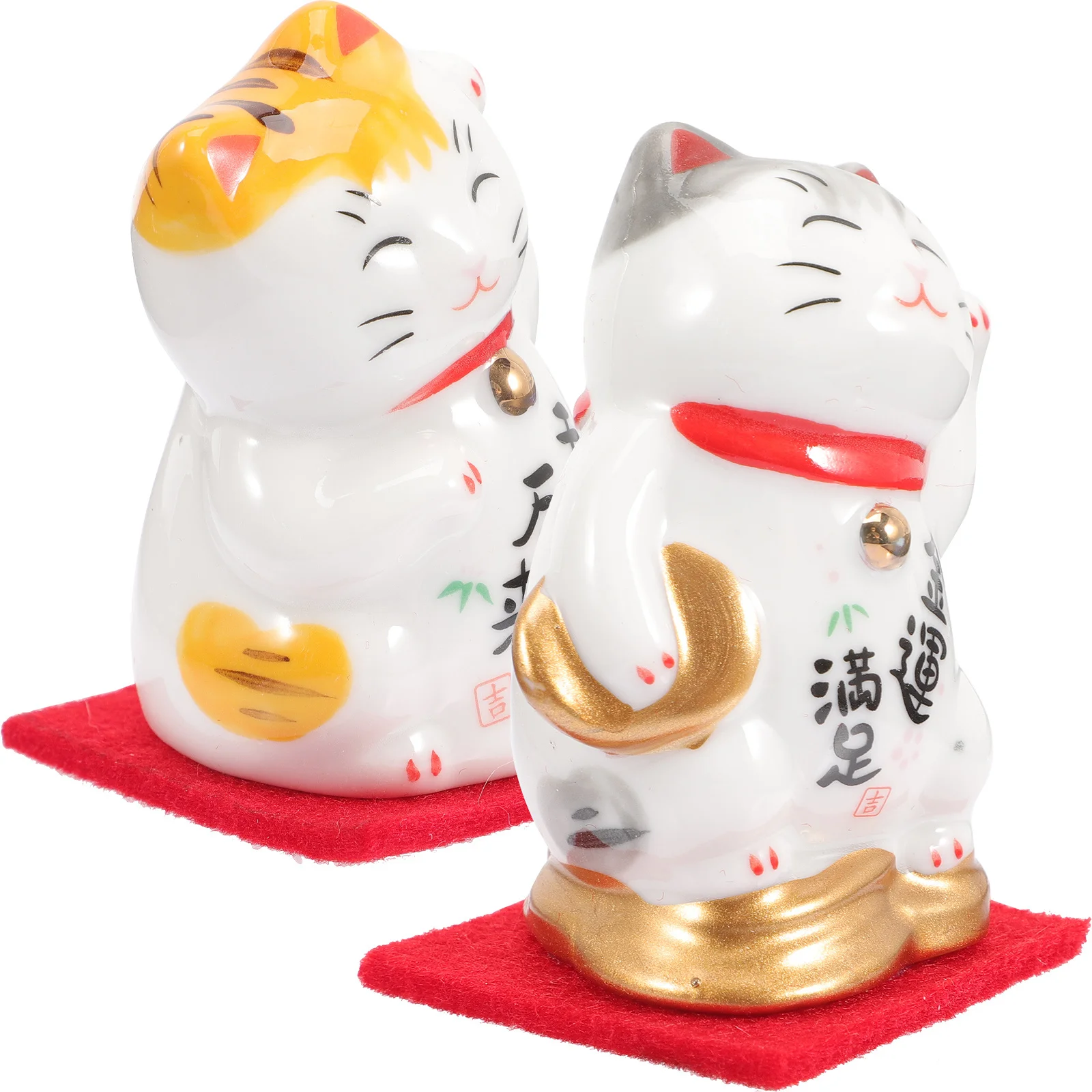 

2 Pcs Desktop Decoration Small Cat Statue Table Ornament Ceramic Fortunecat
