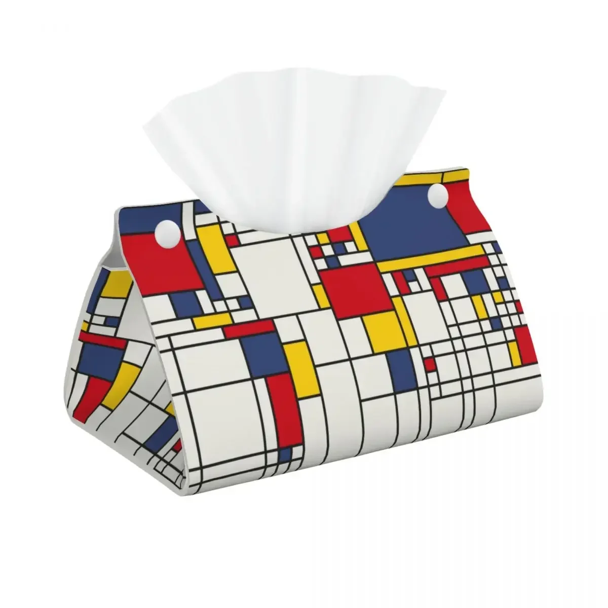 Custom Piet Mondrian Minimalist De Stijl Tissue Box Cover for Modern Abstract Art Rectangular PU Leather Facial Tissue Box