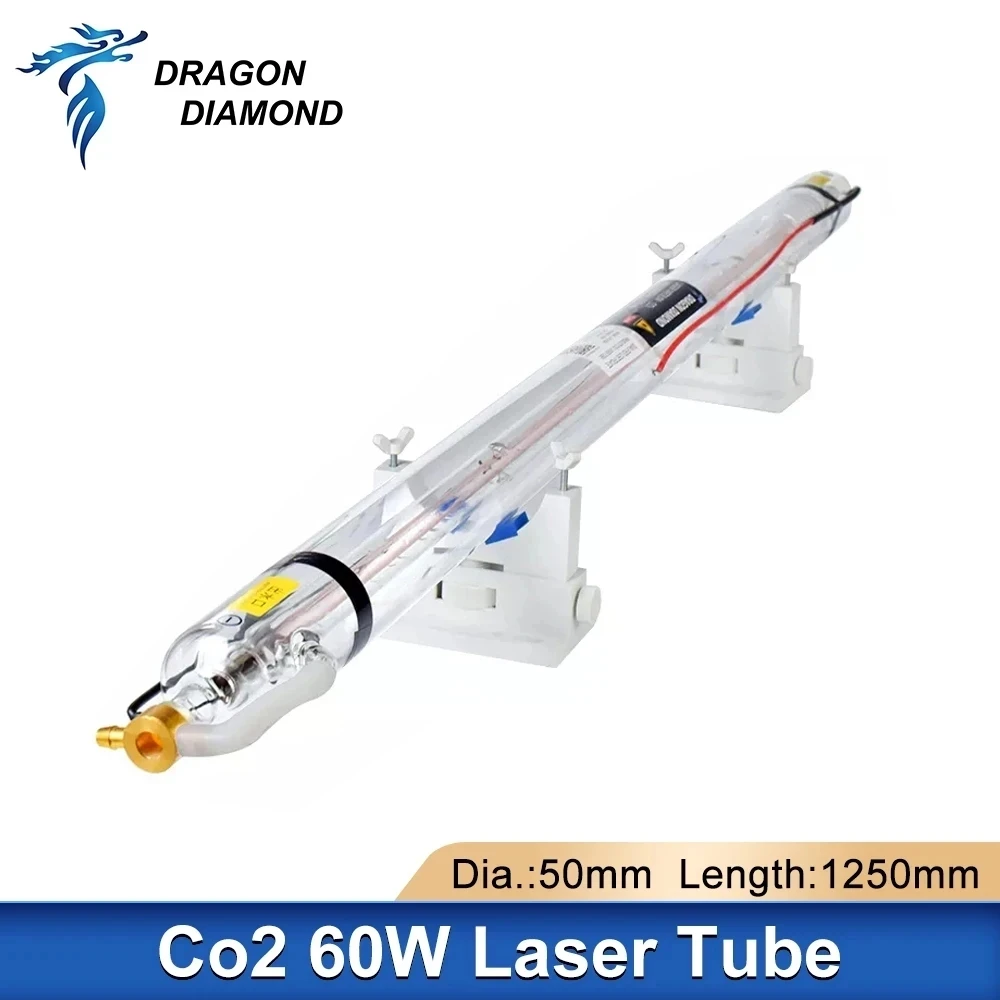 DRAGON DIAMOND 60W CO2 Laser Tube Length 1250mm Dia.55mm Metal Head Glass Pipe For CO2 Laser Engraving Machine Laser Source