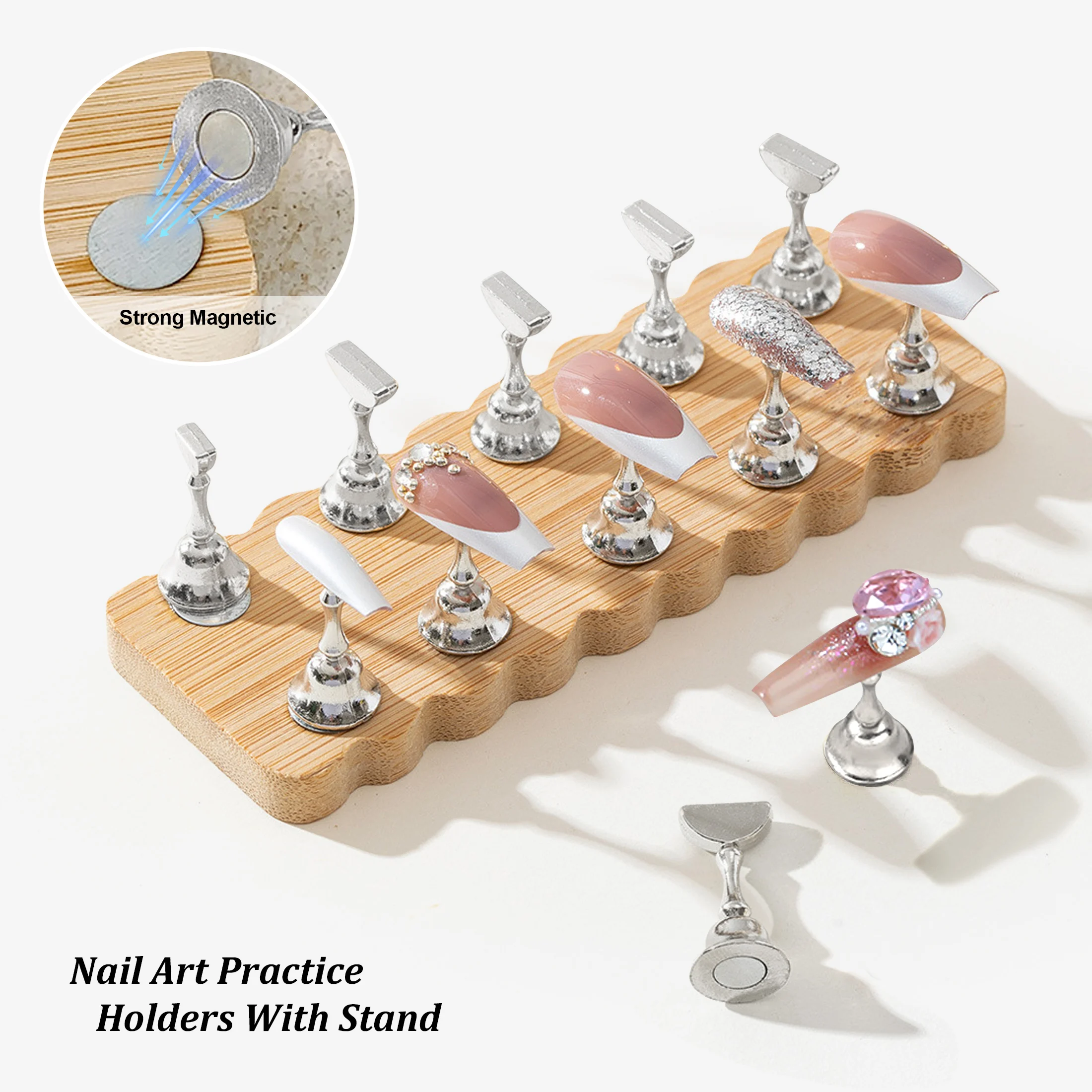 10 szt. Szachowa Tablica Magnetyczny Uchwyt na Paznokcie Sztuczne Końcówki do Paznokci Stojak do Ćwiczeń Srebrny Lakier UV Żelowy Półka Ekspozycyjna Narzędzia do Paznokci