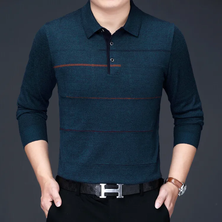 

Spring Autumn Thin Woolen Knitted Loose Fit T-irt for Middle-Aged Men Faionable Ci Sle Long Sve Button up Sweater