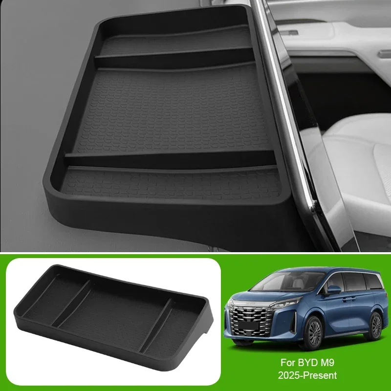 Car Wireless Charge Door Organizer Below Console Cup Holder Armrest Box For BYD M9 2025-Present Vehicle Tray Storage Accessory