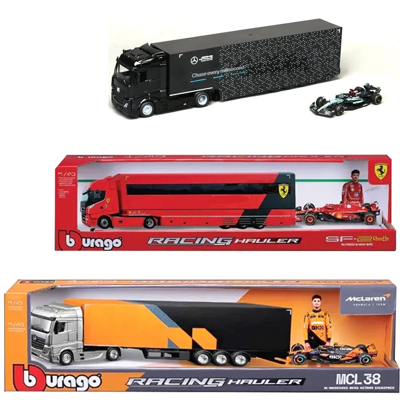 camion-bburago-1-43-f1-trasporto-ferrari-sf24-mercedes-amg-w15-mclaren-mcl38-racing-hauler-lega-in-miniatura-pressofuso-modello-giocattoli