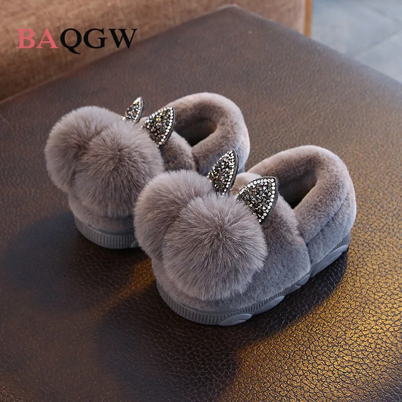 Winter Children Girls Cartoon Rabbit Indoor Home Slippers Thick Fur Warm Shoes Boys Kids Casual Footwear Baby Cotton Slippers