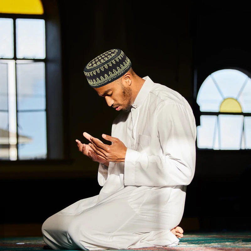 Muslim Hats Embroidery Islamic Men Prayer Hat Arab Clothing Saudi Arabia Indian Turban Bonnet Musulman EID Ramadan Hijab Hat