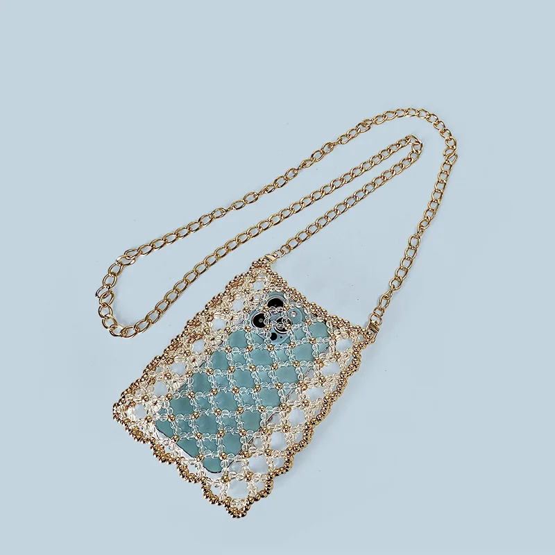 

Hand-beaded Hollowed Out Shiny Square Bag Crossbody Bag Fashion Acrylic Metal Beaded Evening Bag Party Wedding Cellphone Pouch